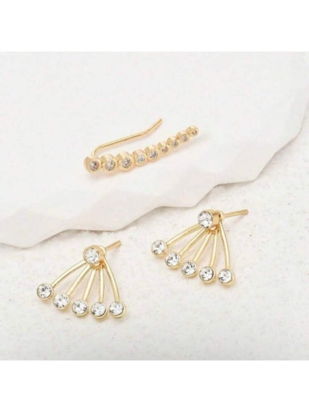 Gold 3pc Rhinestone Jacket Earrings - Picture 3 of 4